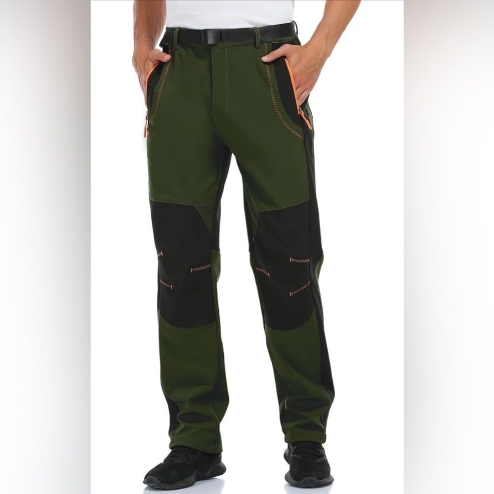 Men's Sherpa Fleece Lined Thermal Winter Hiking Pants  COLOR: Green/Black
